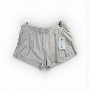 Athleta Women's Large Hustle 3" Shorts Fiji Veil Print‎ Tan Cream Running NWT